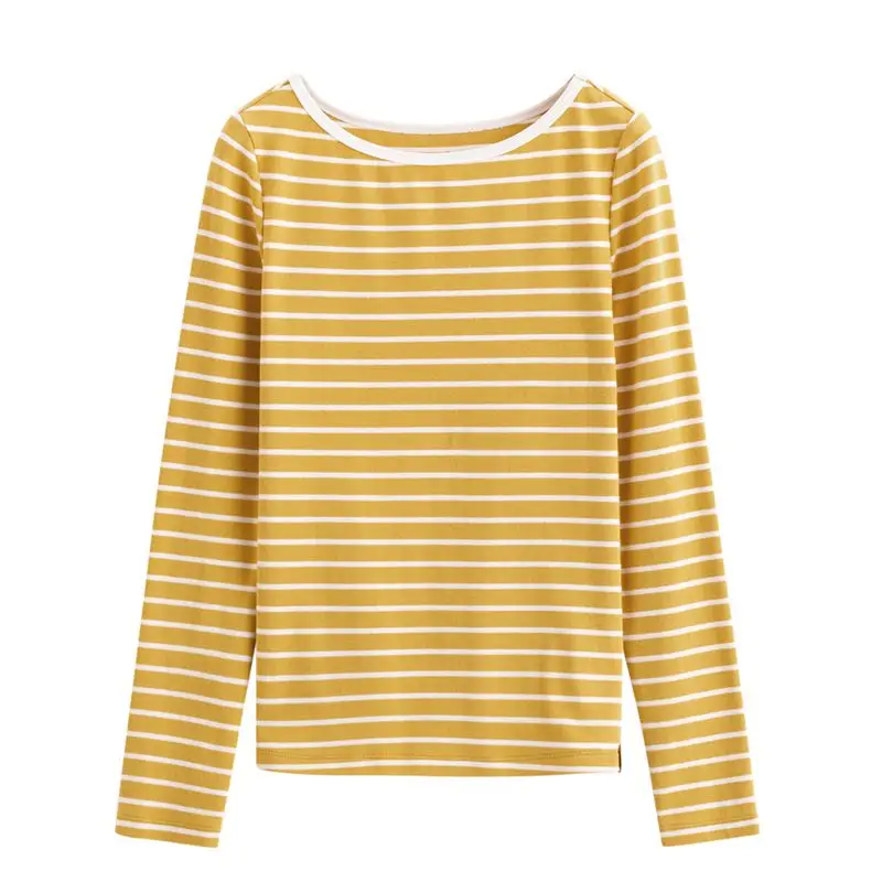 

2021 Spring New Arrival Striped Cotton Fashion Slim Versatile Round Neck Bottomed Top Women's T-shirt