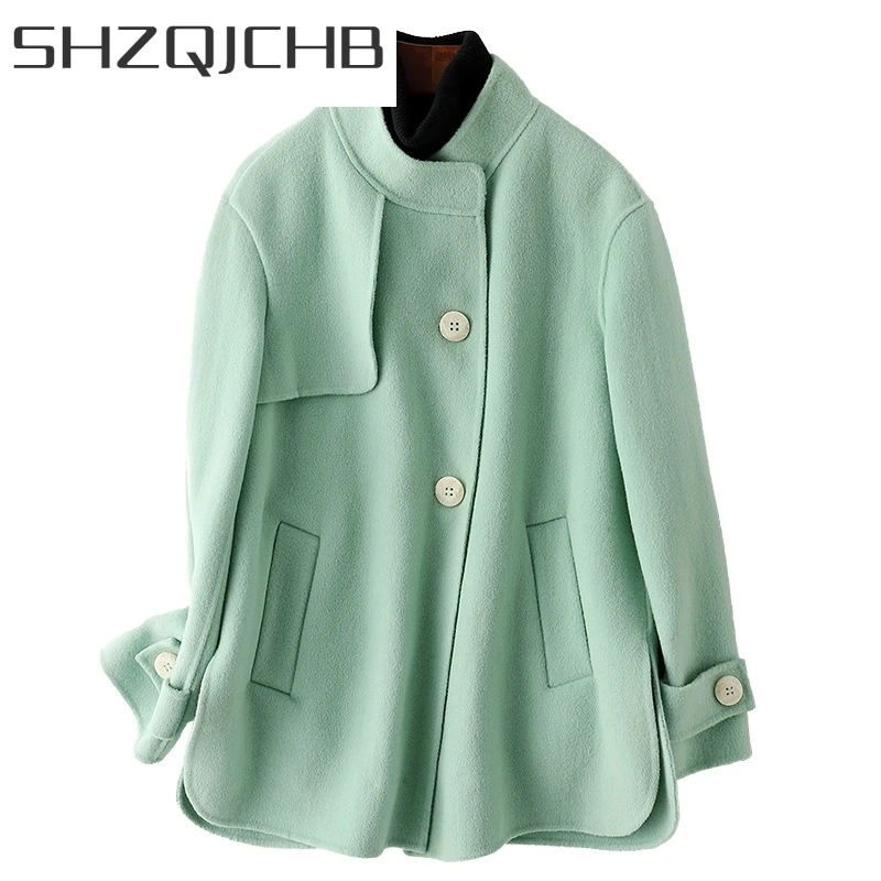 

JCHB 2021 Spring Wool Coat Female Jacket Korean Double-sided Green Woolen Coat Women Jackets Casacos Feminino HQ11-GYX11011C KJ