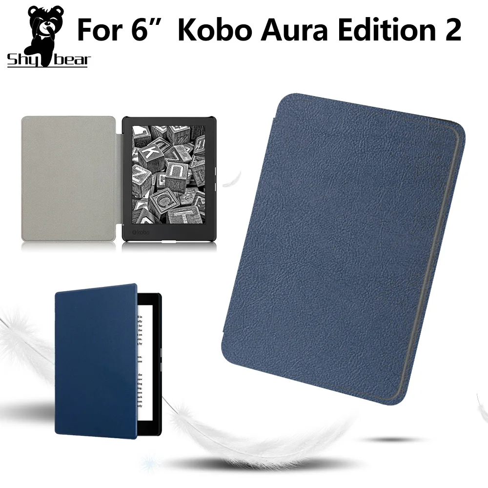 Protective Case for Kobo Aura Edition 2 6'' eReader Slim Folio Stand PU Leather Magnetic Skins Cover + protector film + stylus