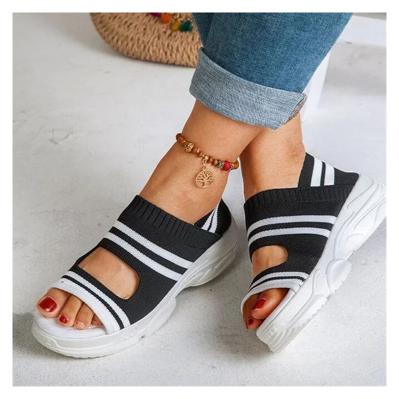 Сандалии женские на платформе эластичная ткань липучке удобная прогулочная