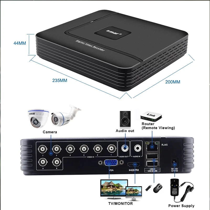 Smar 8CH 1080N AHD DVR CCTV Системы 1.0MP/2.0MP ИК Ночное видение на открытом воздухе