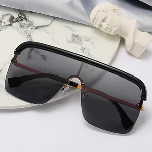 Classic Black Shield Oversized Sunglasses Women Men Fashion Luxury Designer Square Sun Glasses For F