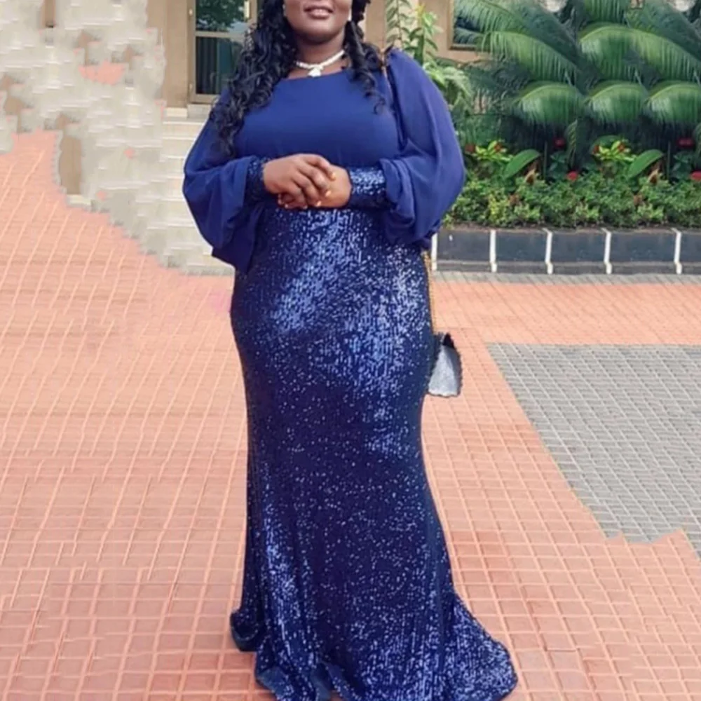 Темно синие элегантные вечерние платья с блестками длинное платье 2020 осенние