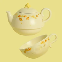 2pcs yellow ceramic teapot mug set coffee mug drinkware afternoon tea ceramic coffee cup drinking tea cup kettle set water cup