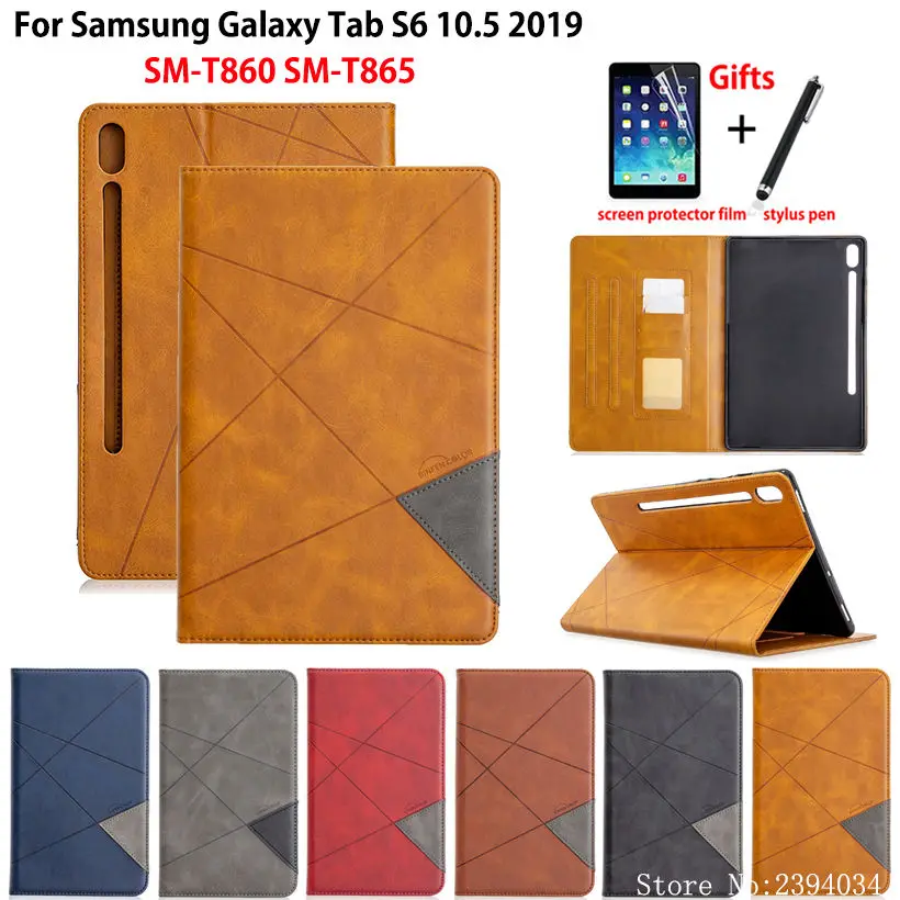 

Premium PU Leather Case For Samsung Galaxy Tab S6 10.5 SM-T860 SM-T865 T860 2019 10.5" Cover Funda Tablet Stand Shell Capa +Gift