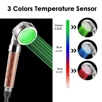 hot 3 color changing led shower head temperature control bathroom high pressure water saving hand anion spa shower head
