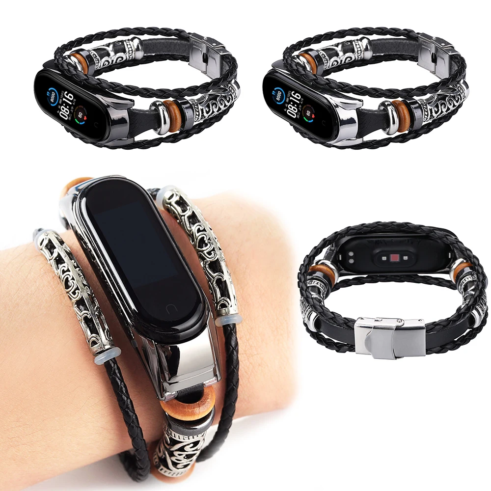 Ремешок для часов металлический многослойный из натуральной кожи ретро