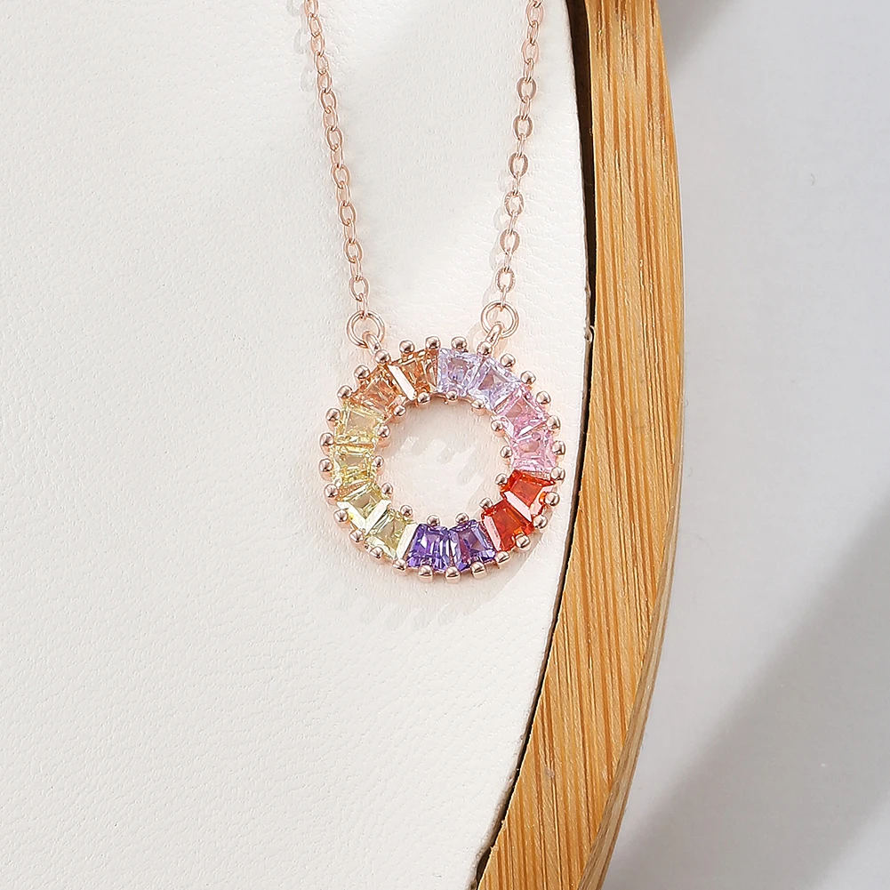 

SILVERHOO Necklace For Women 925 Sterling Silver Inlay Colorful Zircon Rainbow Type Pendent Necklace Elegent Stylish Jewelry