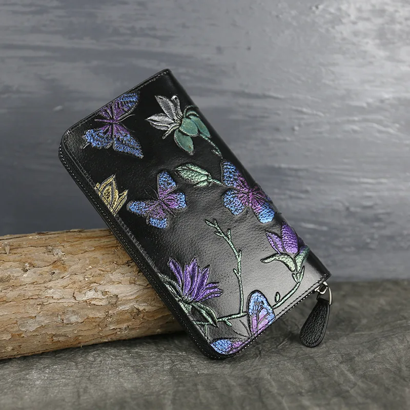 Оригинальный ретро новый стиль ручная роспись Клатч женский кожаный кошелек