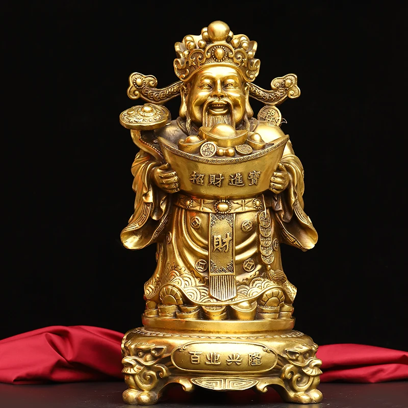 

17"Tibetan Temple Seikos Brass God of Wealth Statue Yuanbao Coin Gather wealth Ingots treasure bowl Ornaments Town House