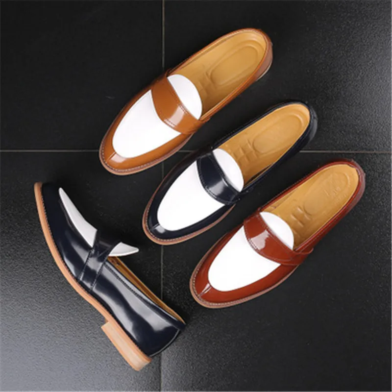 

Size 45 46 47 48 Fashion Patent Leather Patchwork Men Business Dress Loafers Comfortable Pointed Toe Formal Wedding Oxford Shoes