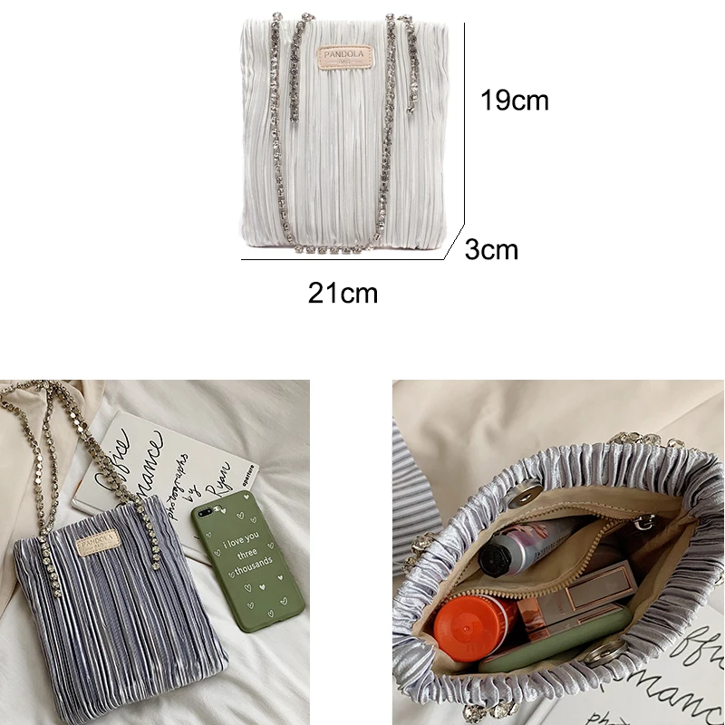 

Fashion Handbags Designer Small Shoulder Bag Diamond Fairy High Quality Cotton Tote Purse Folds Satin Chain Luxury Gray Girl