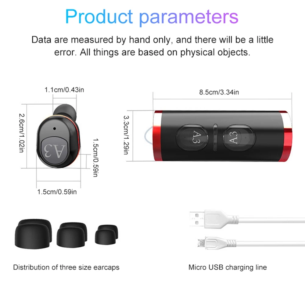 Bluetooth V5.0 беспроводные наушники True стерео наушники-вкладыши гарнитура A3 TWS мини