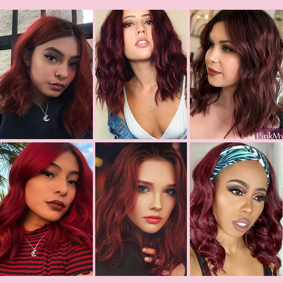 

Doris Beauty Synthetic Wig Red Short 14'' Water Wave Bob Hair Black Blonde Natural Middle Part Wig for Women