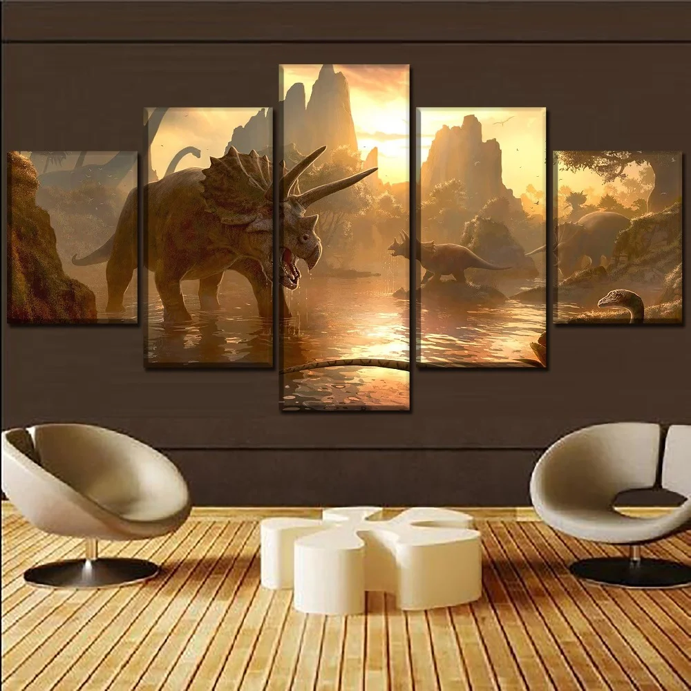 

Wall Art for Living Room The Wall Art For Artwork 5 Pieces Jurassic World Movie Anime Modern Paintings on Canvas Home Decor