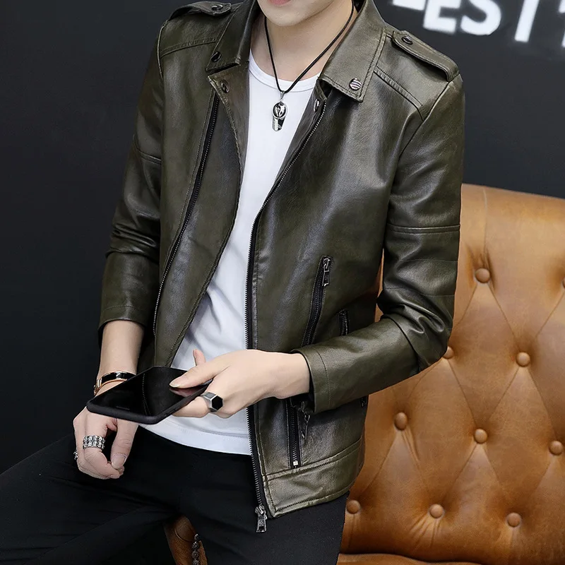 

2020 Autumn Winter Black Leather Jacket Men Fur Lapel Warm Motorcycle Slim Fit Street Fashion Biker Coat Zipper New Men's Korean