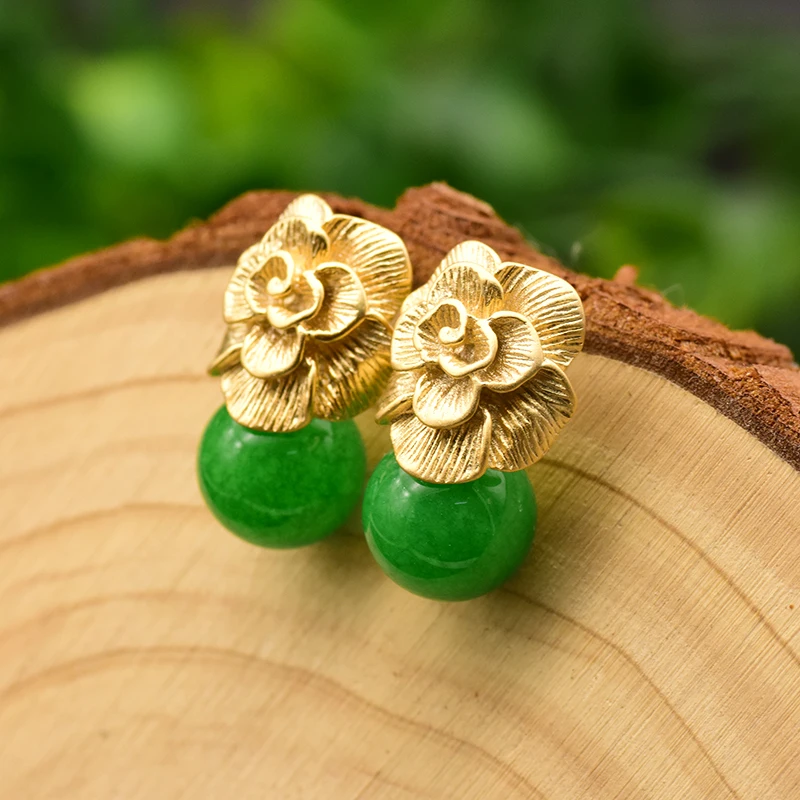 Серьги-гвоздики женские из серебра 925 пробы с натуральным розовым кристаллом |