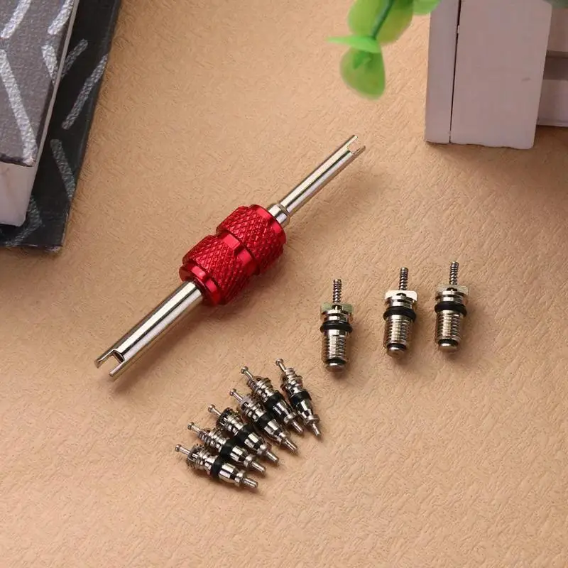 

10Pcs/Set Car Air Conditioner Valve Core With Wrench Removal Tool Vehicle Auto Car A/C Air Conditioning System Repair Kit
