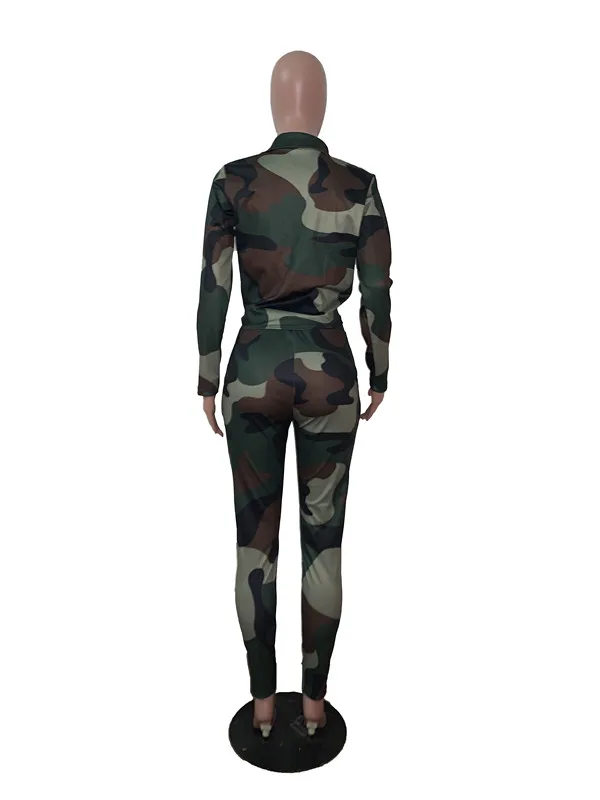 GL Fall Winter Women's set V-Neck Long Sleeve Crop Top Long Pants 2 piece set camouflage Print Bandage tracksuit Outfits L5095