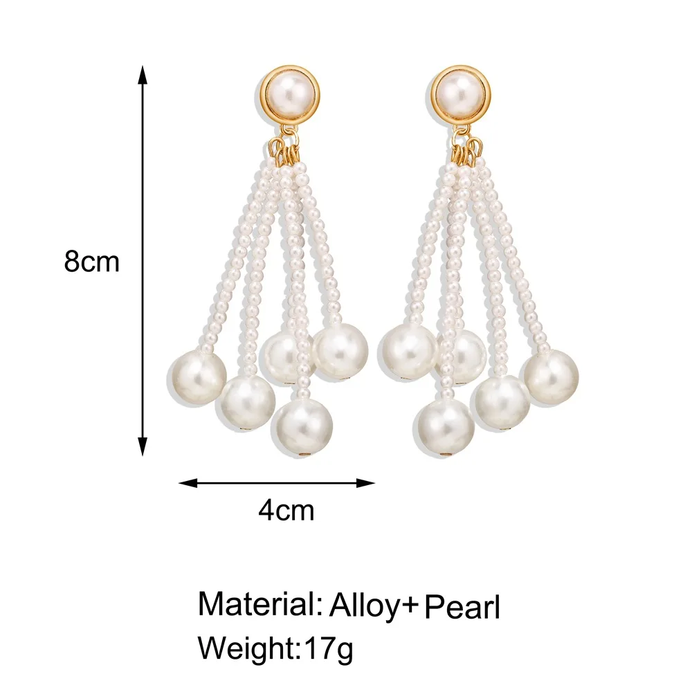 Trendy Elegant Simulated Pearls Long Dangle Earrings For Women Jewelry Pearls String Statement Drop Earrings Wedding Party Gift