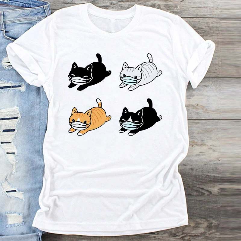 

T-shirts Women Cartoon Pet Cat Cute Printing Summer Fashion Clothes Graphic T Tshirt Short Sleeve Top Lady Female Tees T-Shirt