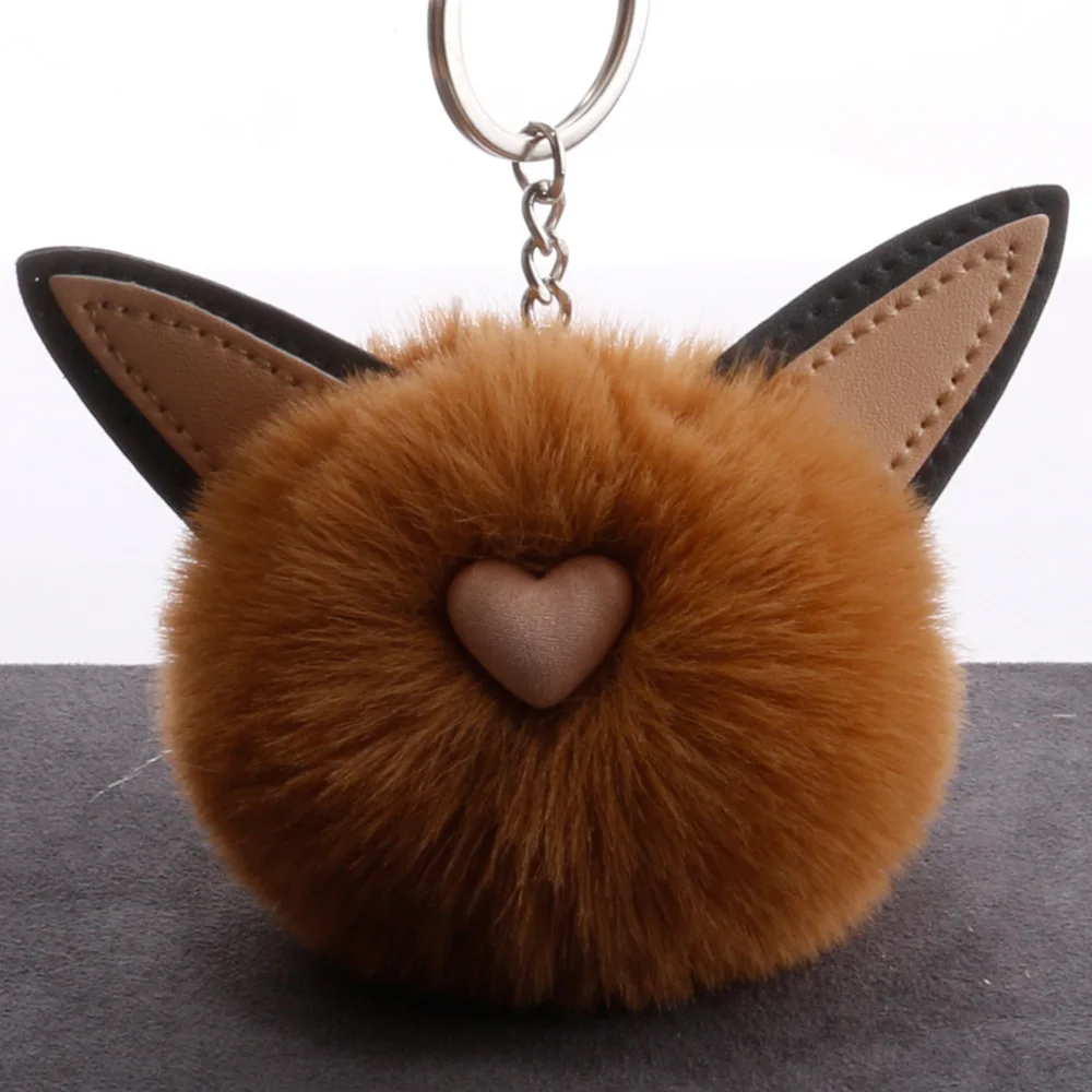 

Cat Rabbit Ears Fake Fur Ball Pompom Coffee Brown Keychain Pendents Car Bags Clothes Accessories Gifts Toys DIY
