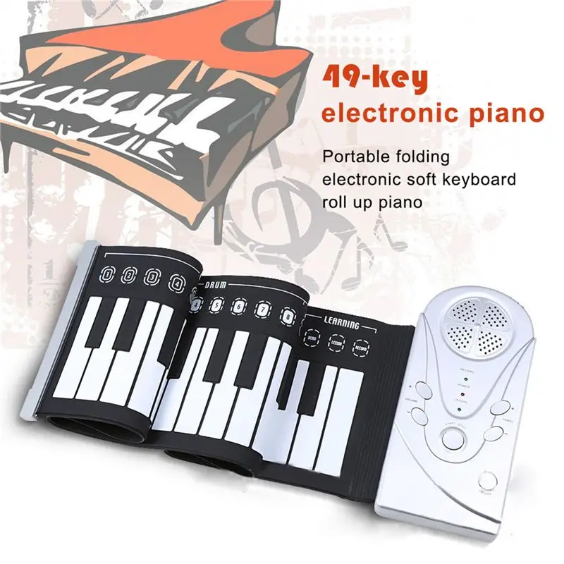 

49 key speaker hand roll electronic piano portable folding electronic soft keyboard roll up the piano