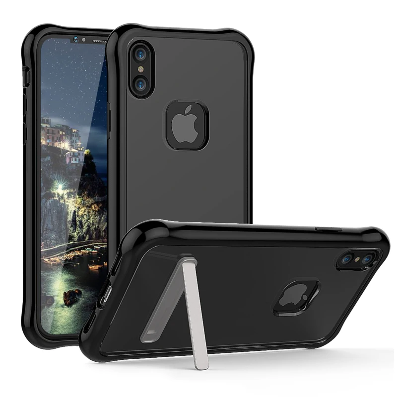 Откидной Чехол с подставкой для телефона iPhone X роскошный черный Жесткий чехол из