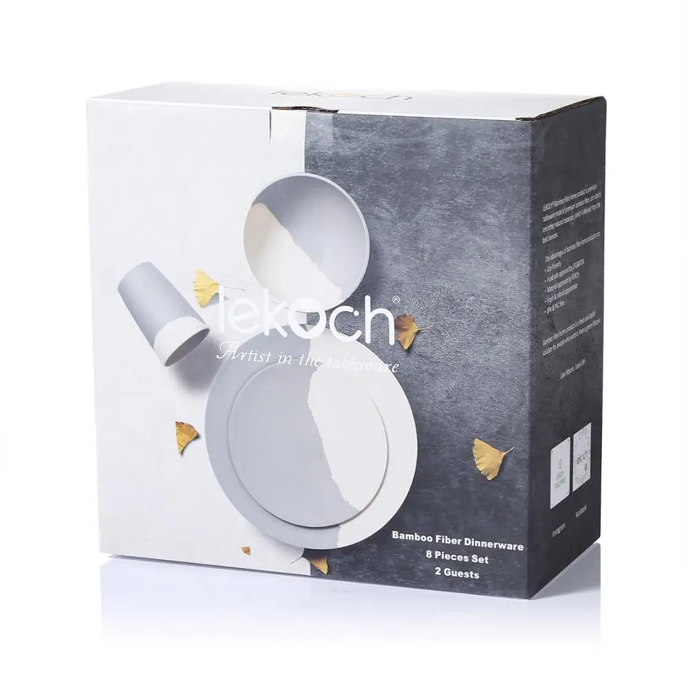 Lekoch бамбуковое волокно 4 шт. 8 дюймов настольная серая и белая тарелка Бамбуковая