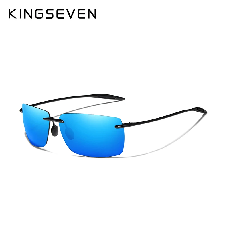 KINGSEVEN TR90, солнцезащитные очки без оправы, мужские, сверхлегкие, высокое качество, квадратные, без оправы, солнцезащитные очки для женщин, фирменный дизайн, зеркальные линзы - Цвет линз: Blue