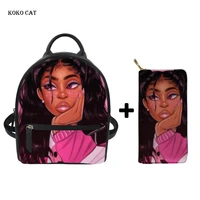 koko cat women backpack black art african girls bookbag ladies luxury pu leather backpack females mini shoulder bags bolsa mujer
