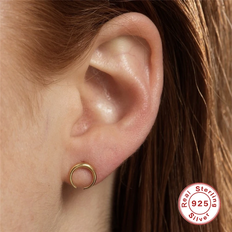 925 Sterling Silver Earrings For Women Gold Moon Girl Cartilage Ear Bone Piercing Female Party Stud aretes R5 | Украшения и