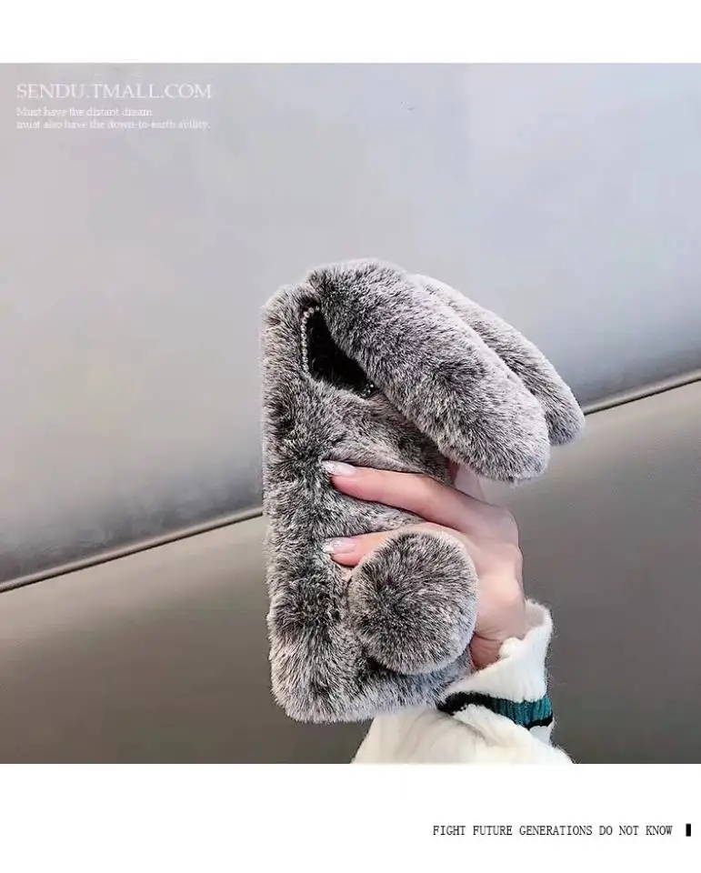 3D Пушистый Плюшевый чехол с кроличьими ушками для iPhone 11 Pro Max X 10 XR XS Max теплый плюшевый чехол с кроличьими ушками для iPhone 6 6s 7 8 Plus чехол для телефона