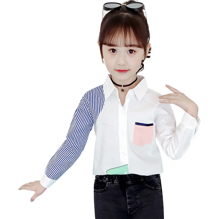 Блузка для девочек полосатая блузка с рисунком детские школьные рубашки костюмы