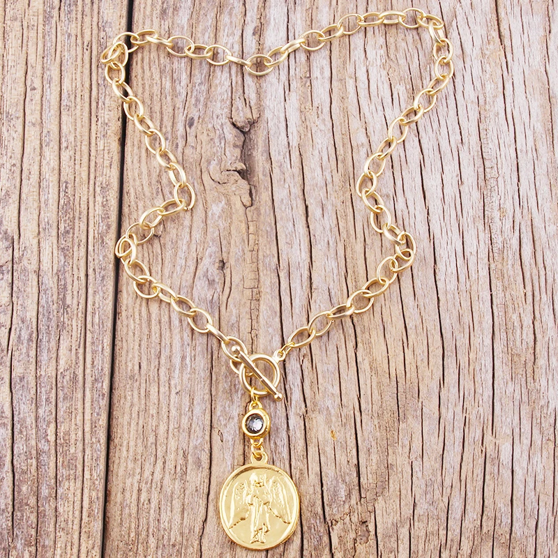 

RH Fashion Bohemian Jewelry Accessory Links Metal Angel Cross Pendant Necklace Female Boho Gift Drop Shipping