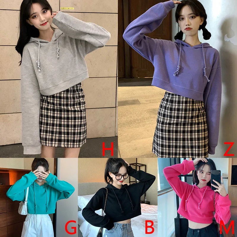 

Short Clothes Women Winter Solid Colour Long-Sleeved Hoodie Casual Pullovers Sweatshirts Hoodies Tops Sfetry Damskie