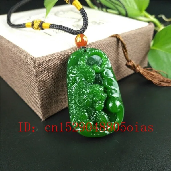 Натуральное зеленое китайское Нефритовое ожерелье C подвеской в виде тигра