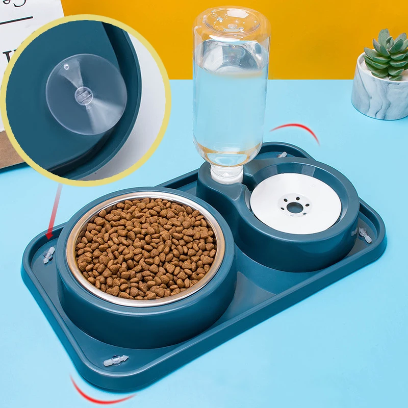 Pet Cat Bowl with Suction Cup Anti-overturning Cat Dog Stainless Steel Bowl Water Dispenser Fixed Stable Food Feeder Drinker  - buy with discount