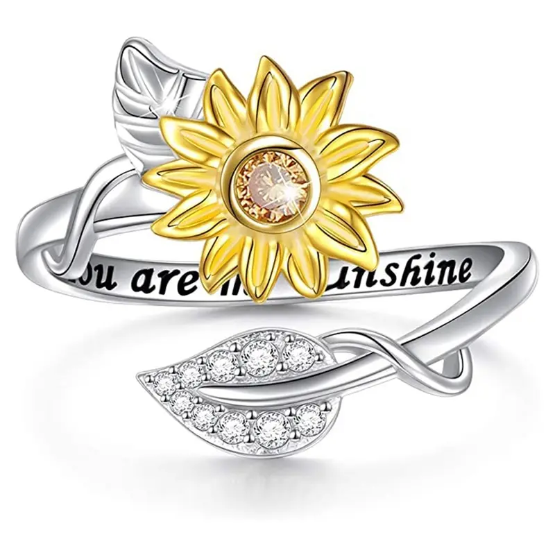 

You Are My Sunshine Sunflower Heart Rings Women Fashion Rings US Size 5-9