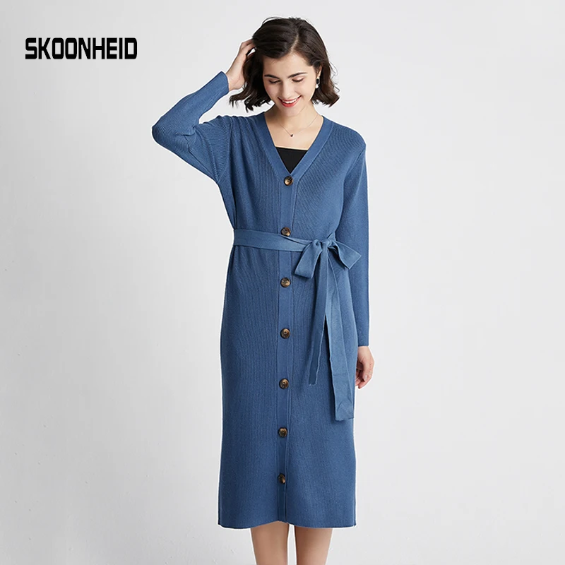 Зимнее плотное длинное платье-свитер SINGRAIN женское однотонное теплое вязаное