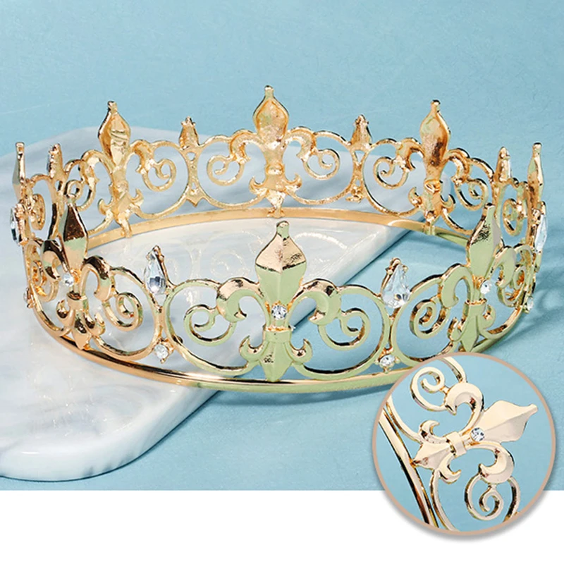 

Vintage Royal Full Round Crown Baroque Alloy Rhinestone Tiaras Bridesmaid King Headband for Women Men Pageant Hair Accessories