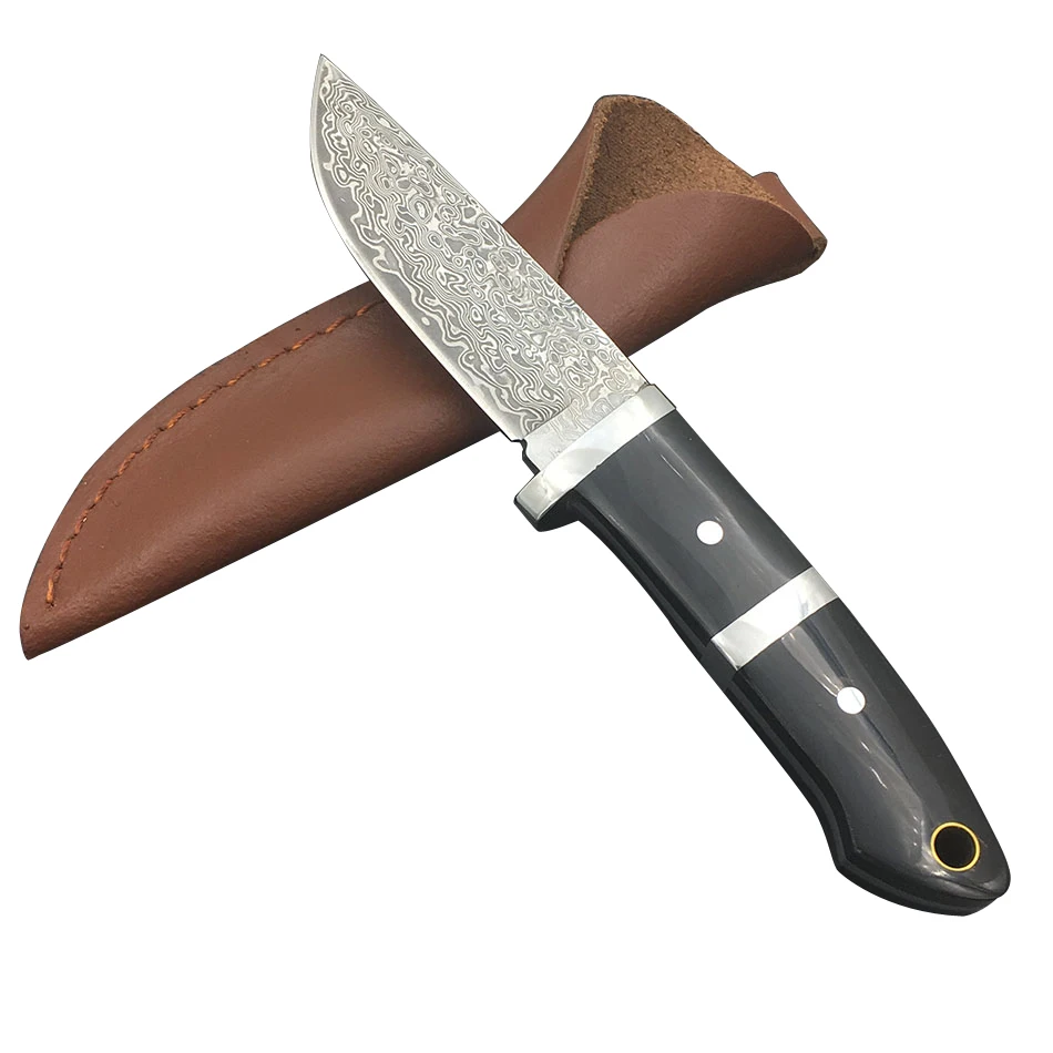Ножи для кемпинга из дамасской стали ножи охоты ручка бычьего рога портативный