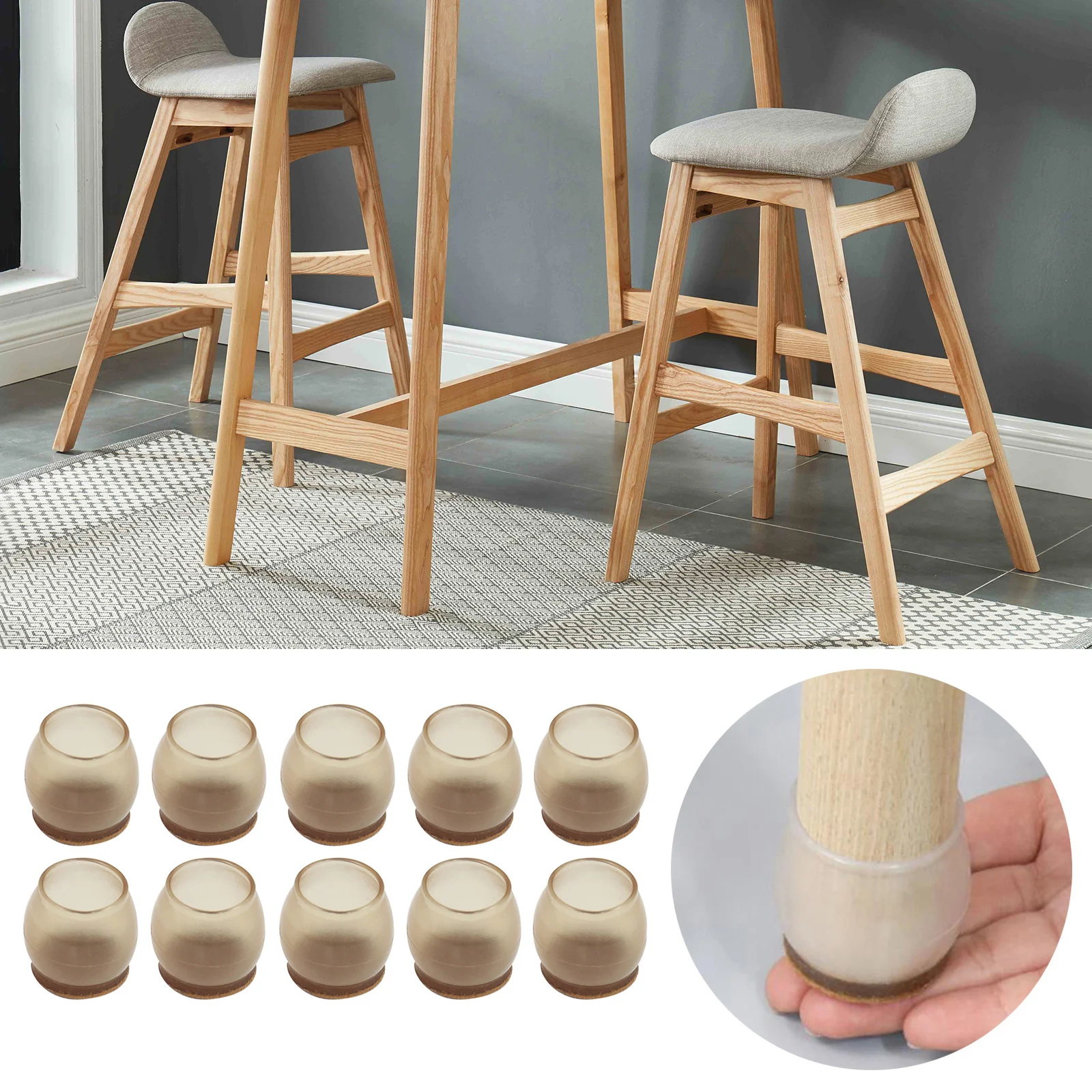 

10pcs Transparent Non-Slip Silicone Chair Caps Table Foot Pads for Bottom Furniture Covers Socks Floor Protectors