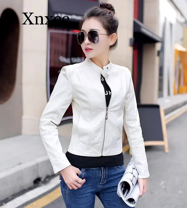 

Женская Короткая кожаная куртка, из искусственной кожи, черного и белого цветов