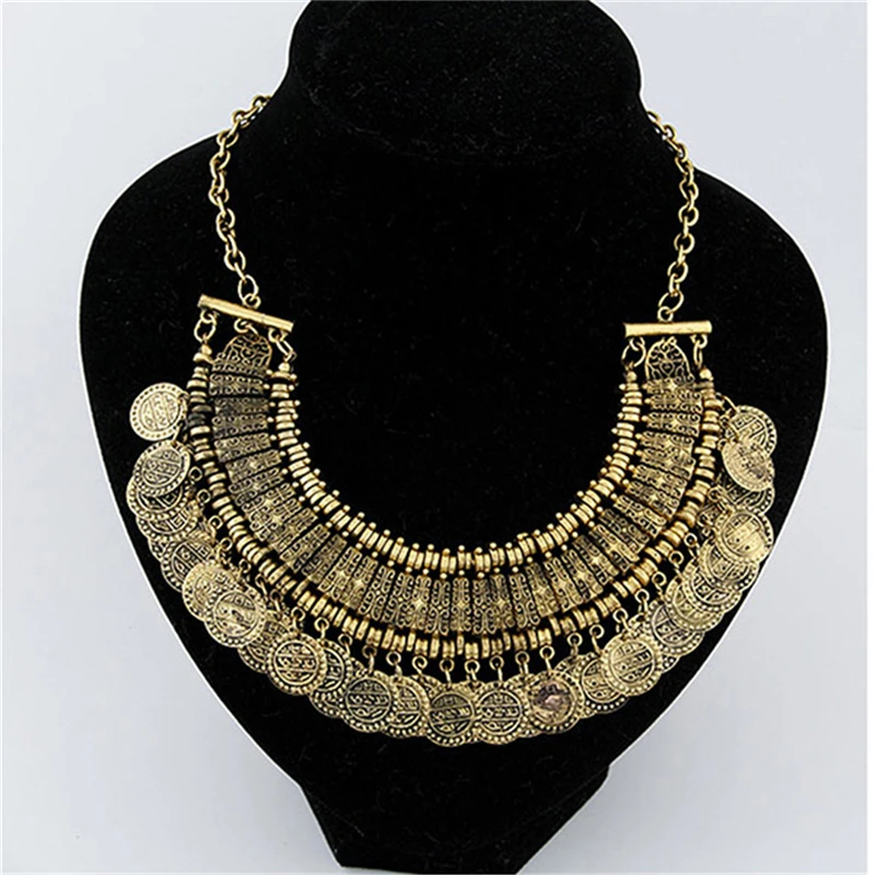 Bohemian Gypsy Coin Pendant Tribal Charms Statement Tassel Necklace Ethnic Carved Coins Nice Chokers Necklaces Indian for Women | Украшения