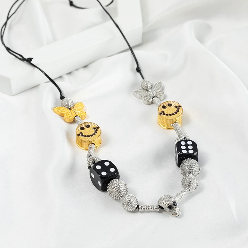 

Luokey Men Fashion Gold Silver Color Butterfly Skull Hip Hop Necklace Women Couples Dice Punk Necklace Girls Lovers Jewelry Gift