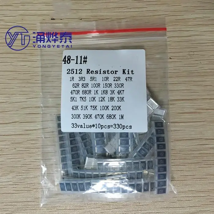 

TAI 2512 SMD Resistor Kit Assorted Kit 1ohm-1M ohm 5% 33valuesX 10pcs=330pcs DIY Kit