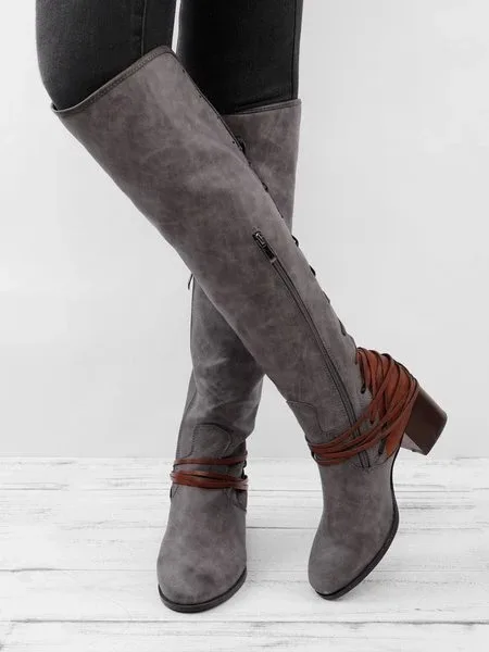 Женские сапоги до бедра брендовые мотоциклетные из натуральной кожи на шнуровке