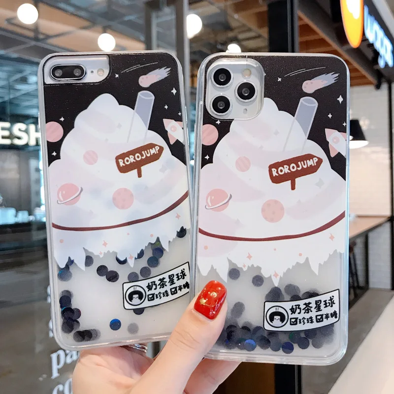 Чехол для телефона Planet Cup Milk Tea Quicksand iphone SE 2020 11 Pro MAX 6 6S 7 8 Plus X XS XR светящийся Темный