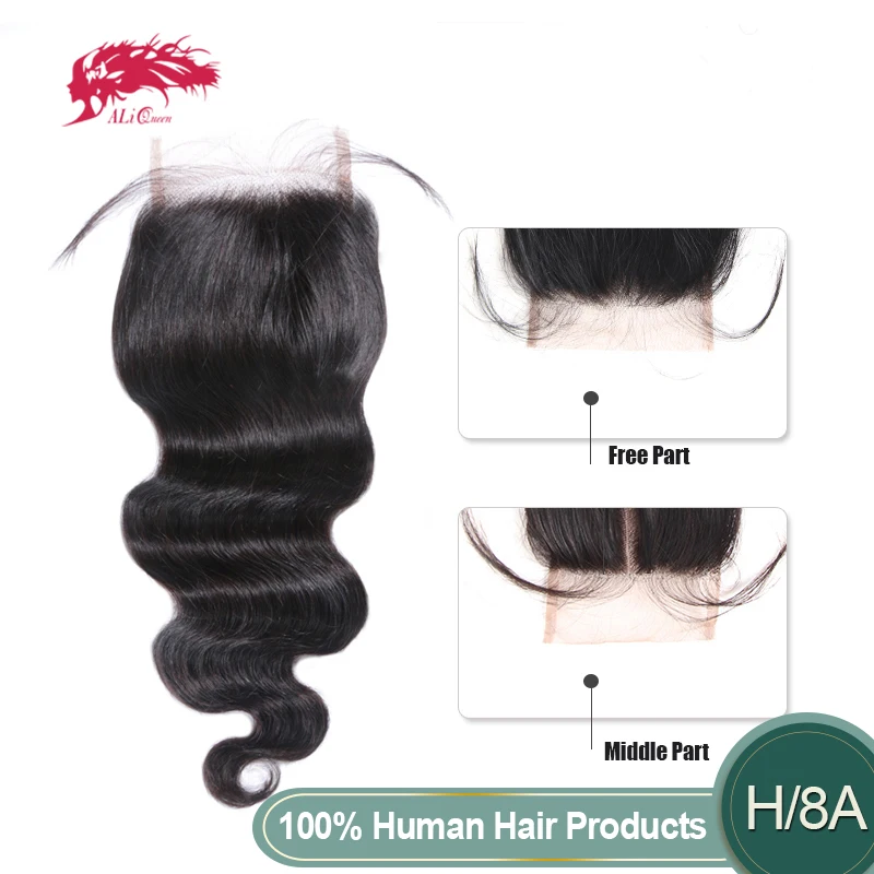 Ali queen hair HD прозрачное кружевное закрытие бразильские волосы с высоким коэффициентом объемной волны remy волосы 4x4 закрытие шнурка 1"-20" натуральный цвет